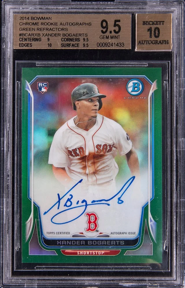 2014 Bowman Chrome Xander Bogaerts Autograph Green Refractor #BCAR-XB card image