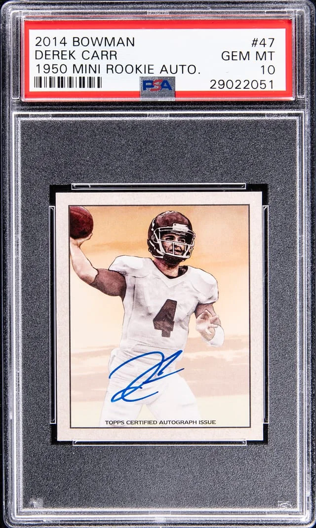 2014 Bowman Derek Carr 1950 Mini Auto #47 card image
