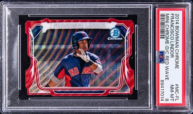 2014 Bowman Francisco Lindor Mini Chrome Die-Cut Red Wave #MC-FL card image
