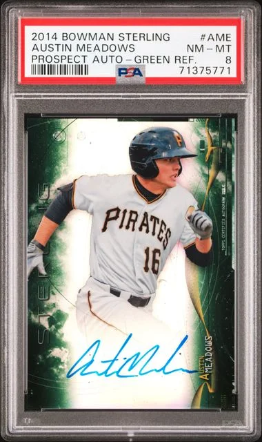 2014 Bowman Sterling Austin Meadows Prospect Autograph Green Refractor #BSPA-AME card image