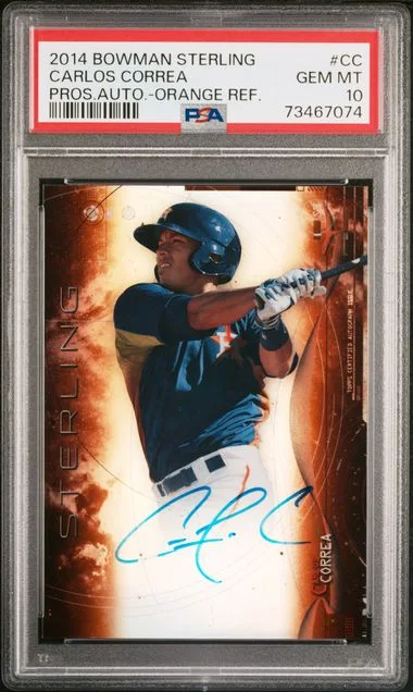 2014 Bowman Sterling Carlos Correa Prospect Autographs Orange Refractor #BSPA-CC card image