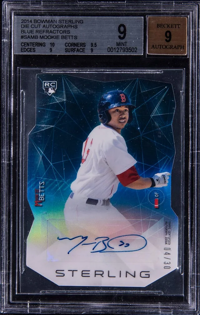 2014 Bowman Sterling Mookie Betts Die Cut Autographs Blue Refractor #SA-MB card image