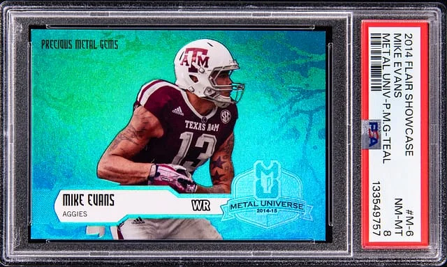 2014 Flair Showcase Mike Evans Metal Universe Precious Metal Gems (PMG) Teal #M-6 card image