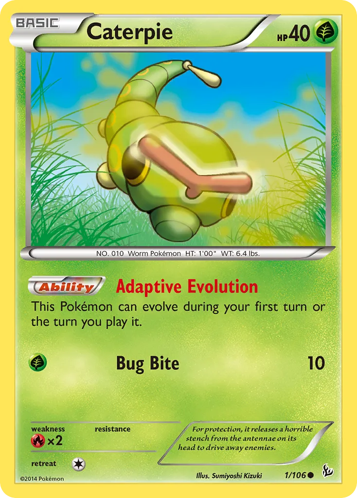 2014 Flashfire Caterpie Common #001/106 Common card image