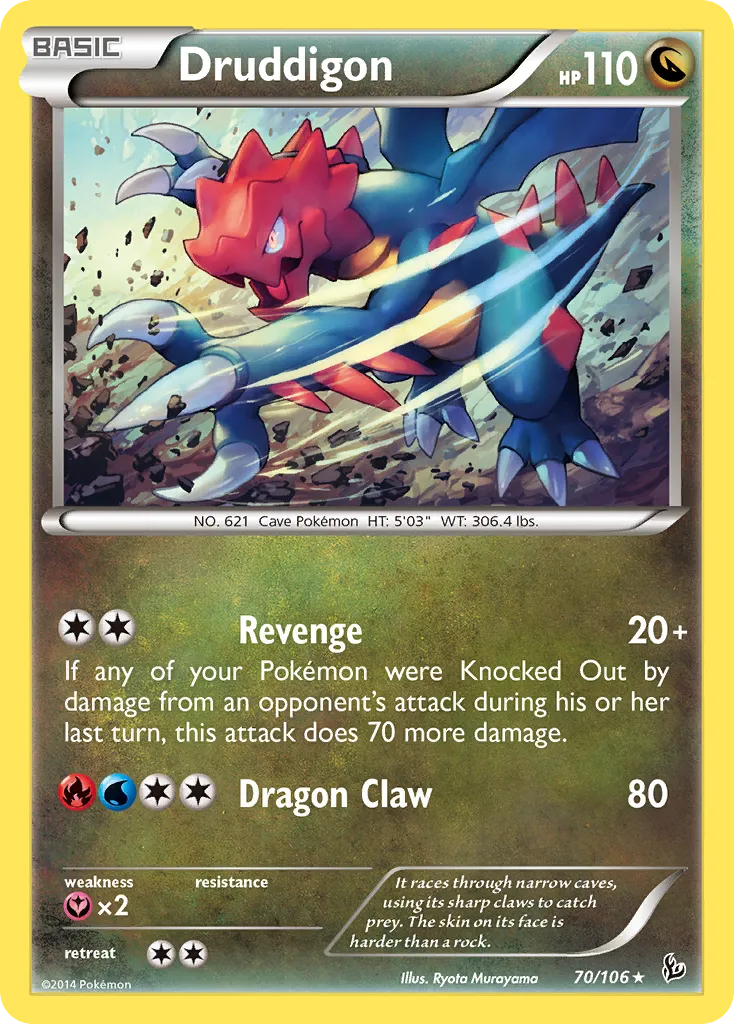 2014 Flashfire Druddigon Rare Holo #070/106 Rare Holo card image