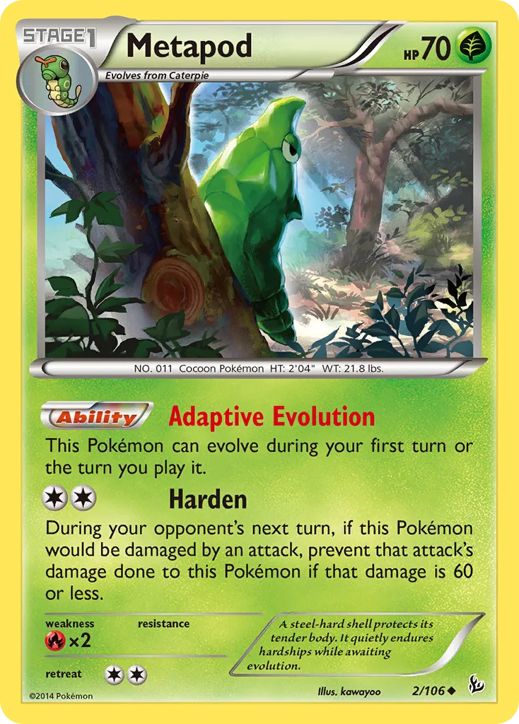 2014 Flashfire Metapod Uncommon #002/106 Uncommon card image