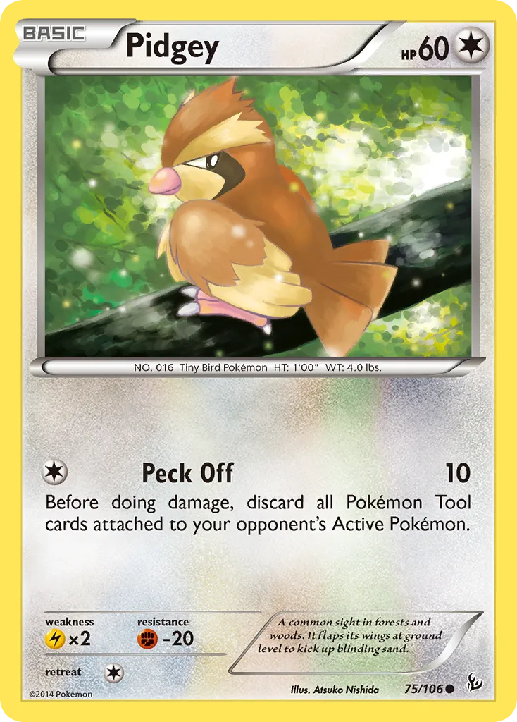 2014 Flashfire Pidgey Common #075/106 Common card image