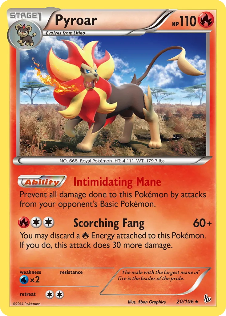 2014 Flashfire Pyroar Rare Holo #020/106 Rare Holo card image