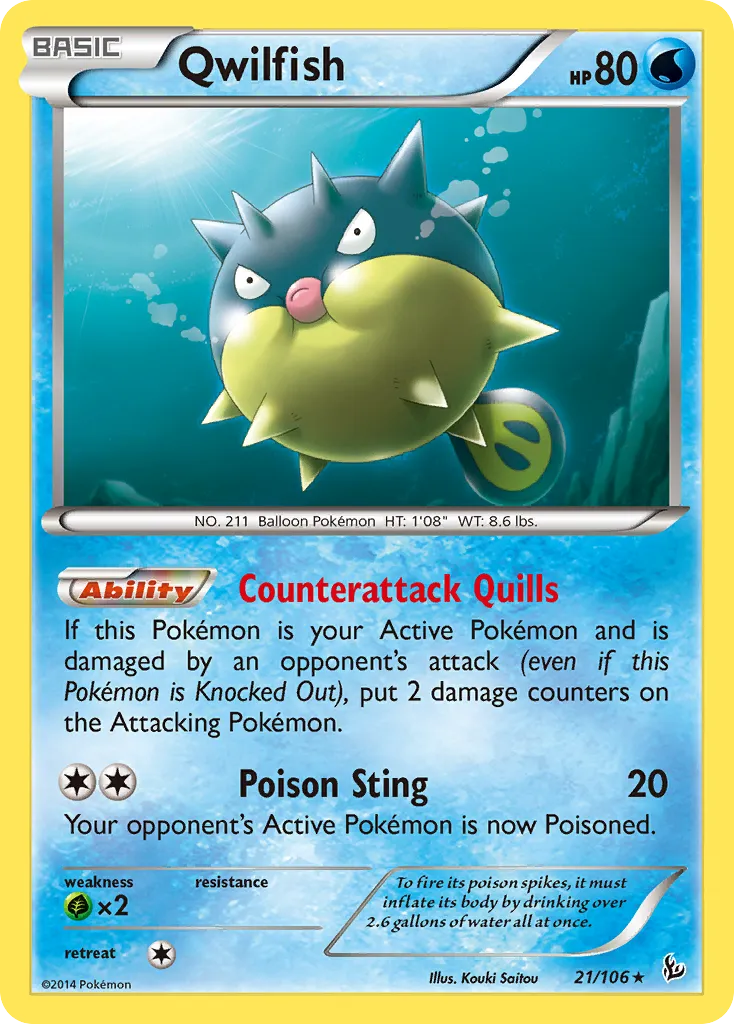 2014 Flashfire Qwilfish Rare #021/106 Rare card image