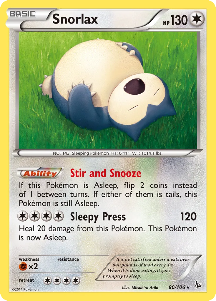 2014 Flashfire Snorlax Rare #080/106 Rare card image