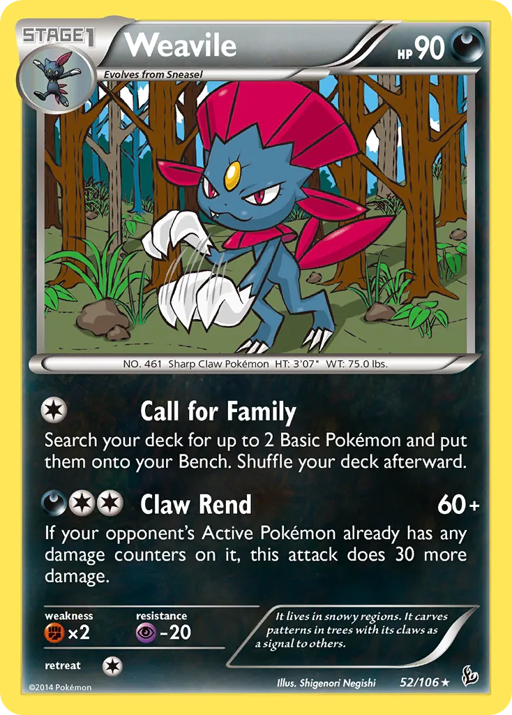 2014 Flashfire Weavile Rare #052/106 Rare card image