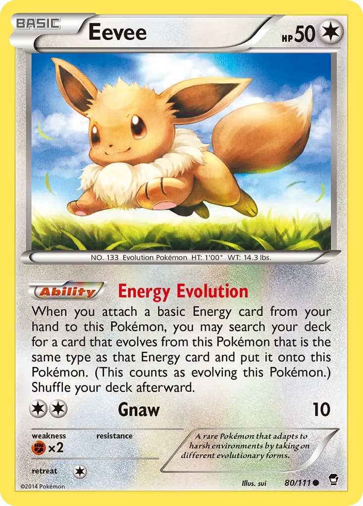 2014 Furious Fists Eevee Common #080/111 Common card image