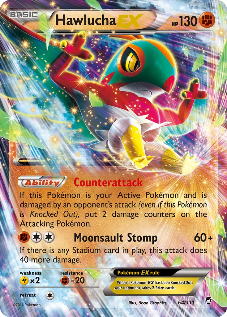 2014 Furious Fists Hawlucha-EX #064/111 Rare Holo EX card image