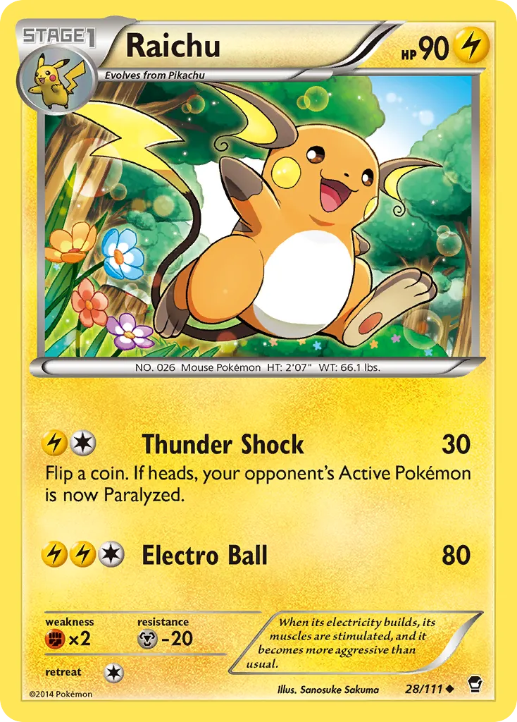 2014 Furious Fists Raichu #028/111 Uncommon card image