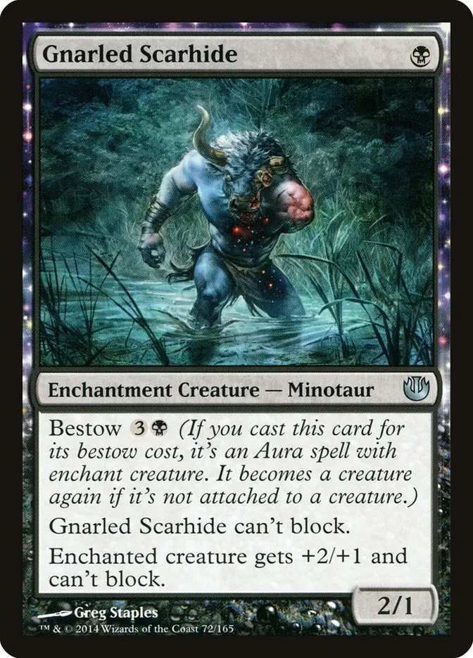 2014 Journey into Nyx Gnarled Scarhide uncommon #72 unlisted card image