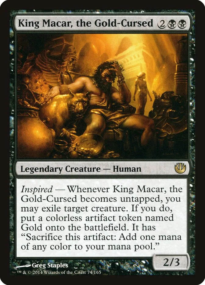 2014 Journey into Nyx King Macar, the Gold-Cursed rare #74 unlisted card image