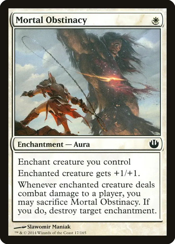 2014 Journey into Nyx Mortal Obstinacy common #17 unlisted card image