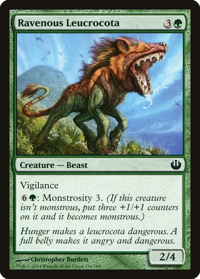 2014 Journey into Nyx Ravenous Leucrocota common #136 unlisted card image