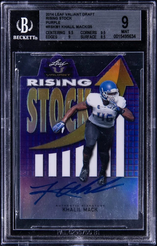 2014 Leaf Khalil Mack Valiant Draft Rising Stock Purple #RSKM1 card image