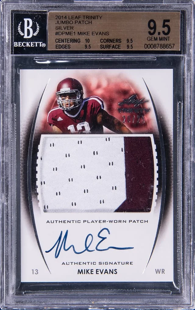 2014 Leaf Trinity Mike Evans Jumbo Patches Silver #DPME1 card image