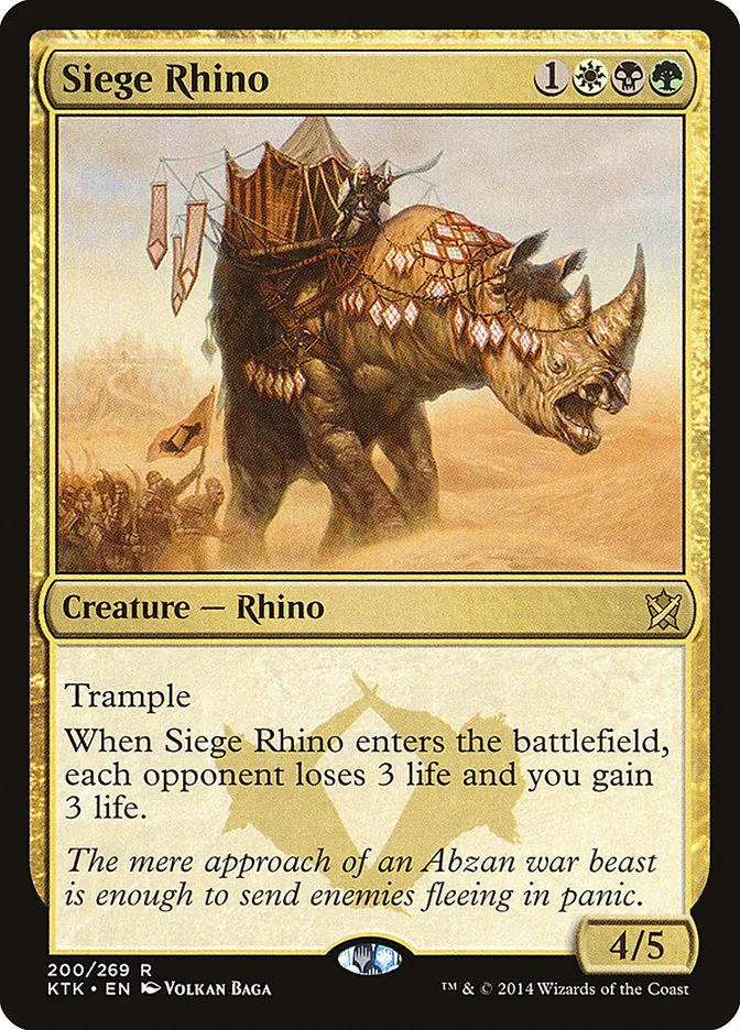 2014 Khans of Tarkir Siege Rhino #200 rare card image