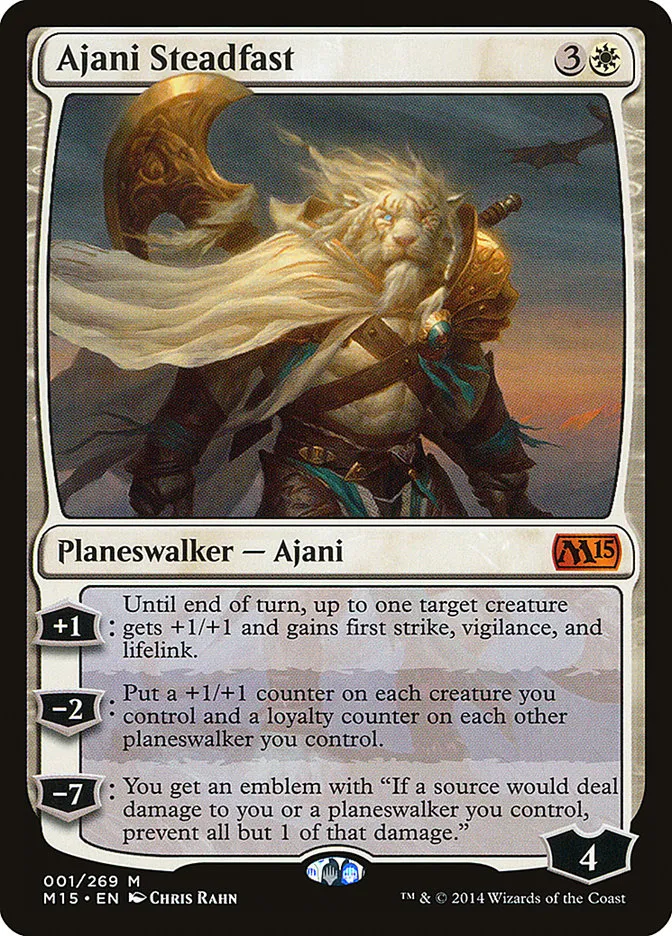 2014 Magic 2015 Ajani Steadfast mythic #1 mythic card image