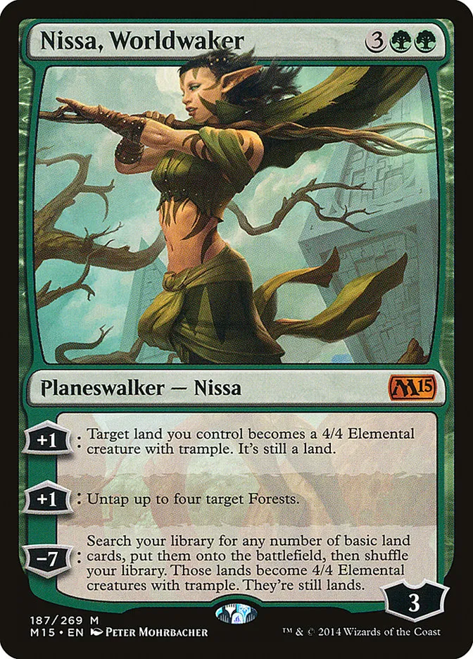 2014 Magic 2015 Nissa, Worldwaker #187 mythic card image