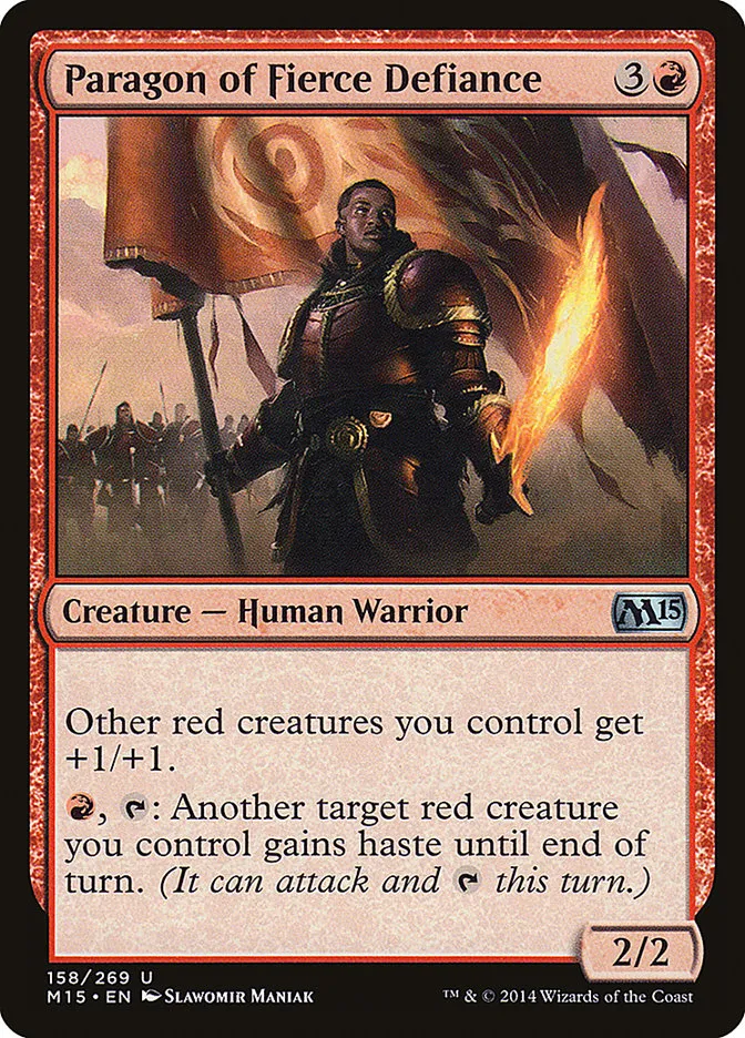 2014 Magic 2015 Paragon of Fierce Defiance #158 uncommon card image