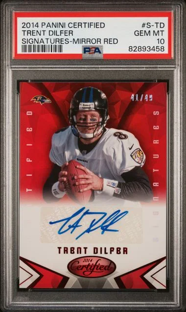 2014 Panini Certified Trent Dilfer Signatures Mirror Red #S-TD card image