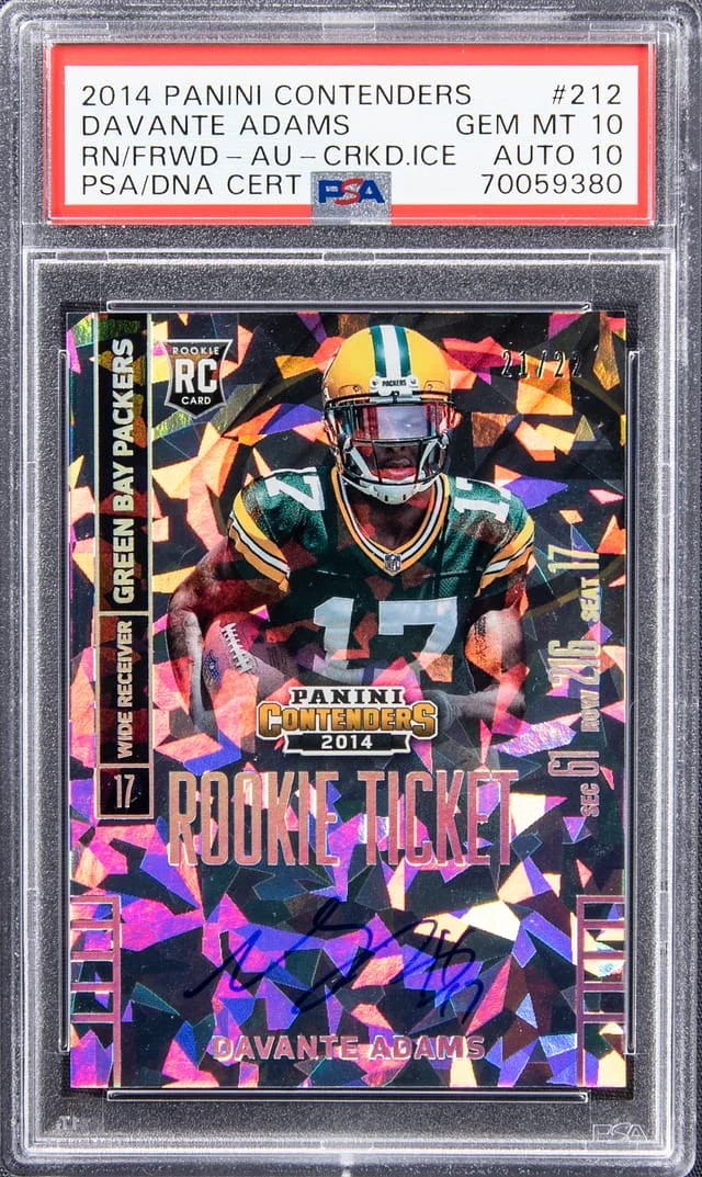 2014 Panini Contenders Davante Adams, Running Forward Autographed Cracked Ice #212 card image