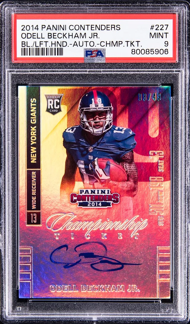 2014 Panini Contenders Odell Beckham Jr., Ball in Left Hand Autograph Championship Ticket #227 card image
