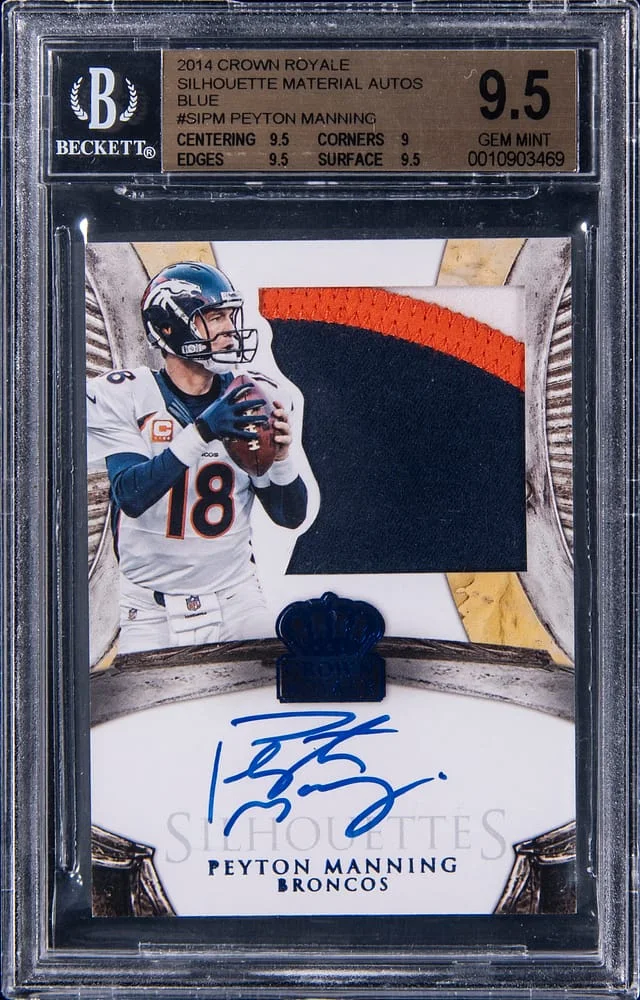 2014 Panini Crown Royale Peyton Manning Silhouette Material Autographs Blue #SI-PM card image
