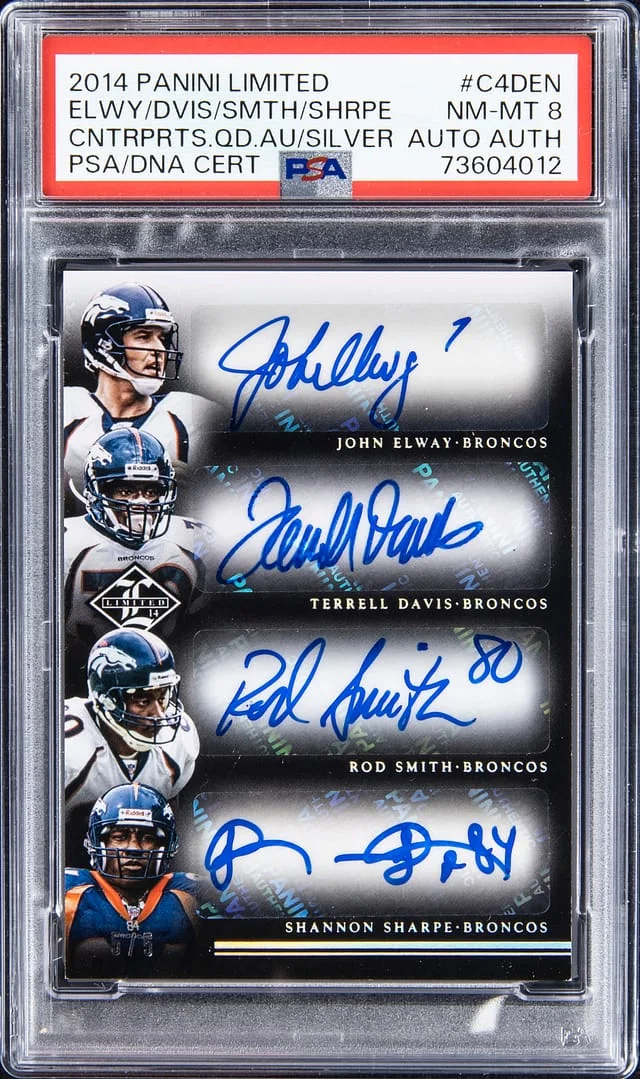 2014 Panini Elway/Davis/Smith/Sharpe Multi-Signed Limited Counterparts Quad Autographs Silver #C4-DEN card image