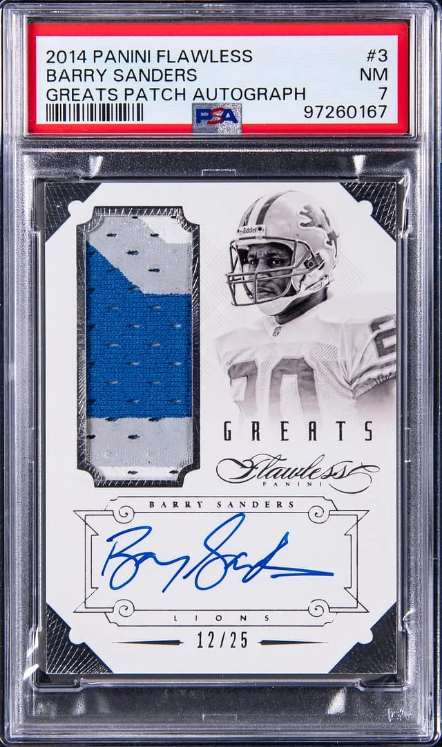 2014 Panini Flawless Barry Sanders Greats Patch Autograph #3 card image