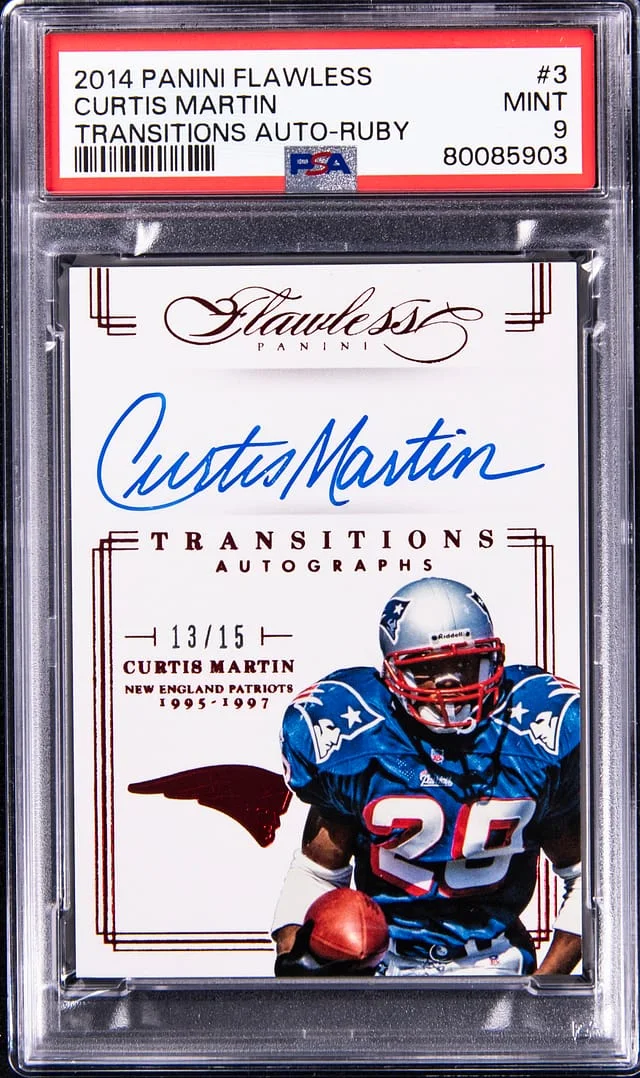 2014 Panini Flawless Curtis Martin Transitions Autograph Ruby #3 card image