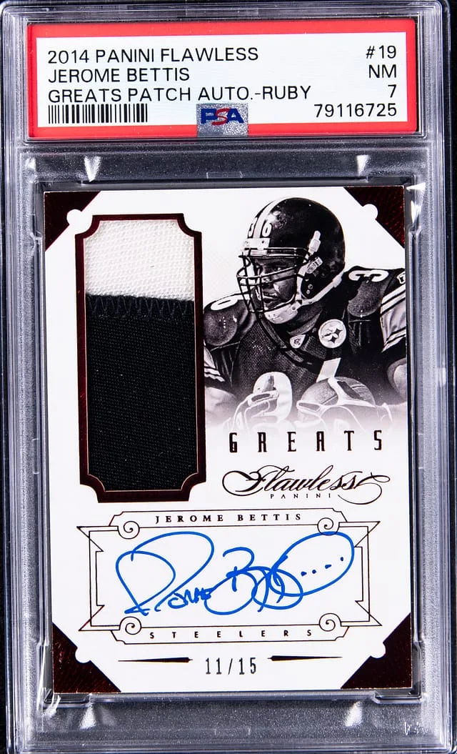 2014 Panini Flawless Jerome Bettis Greats Patch Autograph Ruby #19 card image
