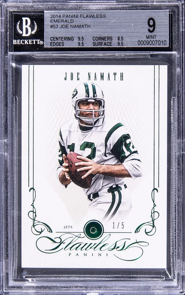 2014 Panini Flawless Joe Namath Emerald #53 card image