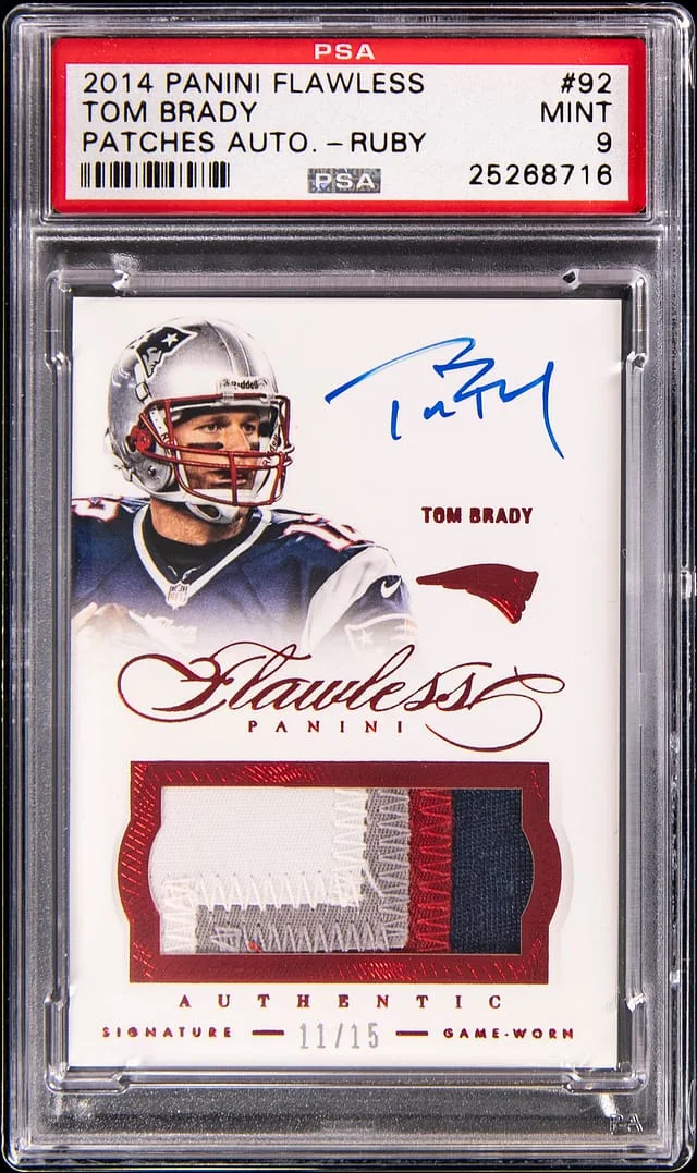 2014 Panini Flawless Tom Brady Patches Autograph Ruby #92 card image