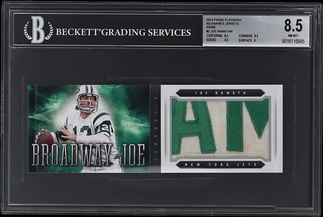 2014 Panini Joe Namath Playbook Nicknames Jerseys Prime #NN-JN card image