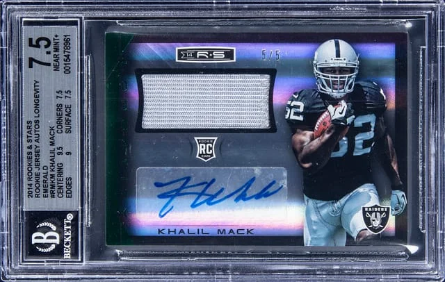 2014 Panini Khalil Mack Rookies and Stars Jersey Longevity Emerald #RM-KM card image