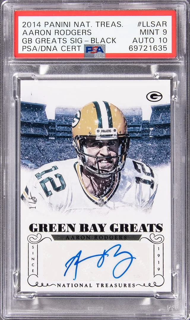 2014 Panini National Treasures Aaron Rodgers Green Bay Greats Signatures Black #LLS-AR card image