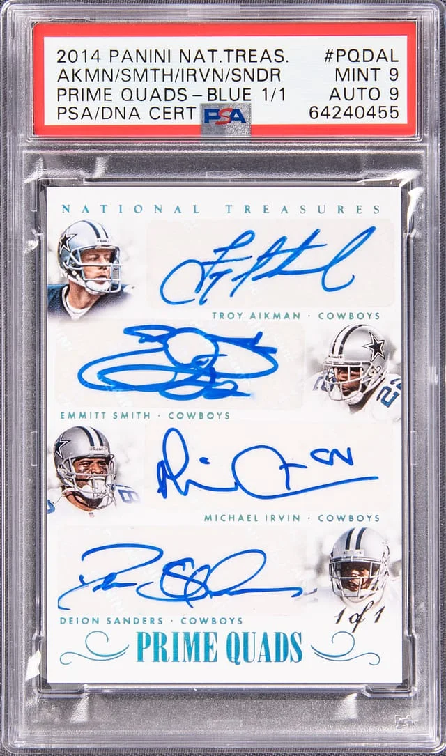 2014 Panini National Treasures Aikman/Smith/Irvin/Sanders Multi Prime Quads Platinum #PQDAL card image