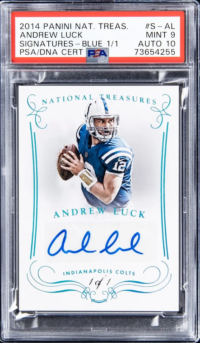 2014 Panini National Treasures Andrew Luck Signatures Blue #S-AL card image