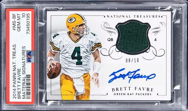 2014 Panini National Treasures Brett Favre Material Signature #MS-BF card image