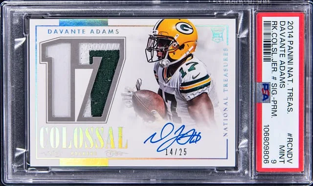 2014 Panini National Treasures Davante Adams Colossal Jersey Number Signatures Prime #RCN-DV card image