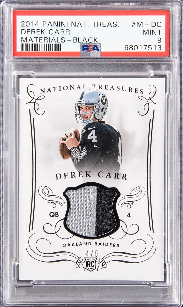 2014 Panini National Treasures Derek Carr Materials Black #M-DC card image