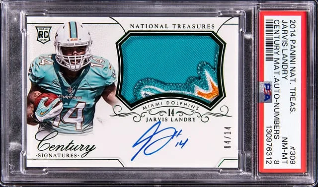 2014 Panini National Treasures Jarvis Landry Century Material Autographs Jersey Number #309 card image