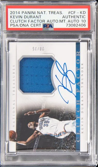 2014 Panini National Treasures Kevin Durant Clutch Factor Autograph Material #CF-KD card image
