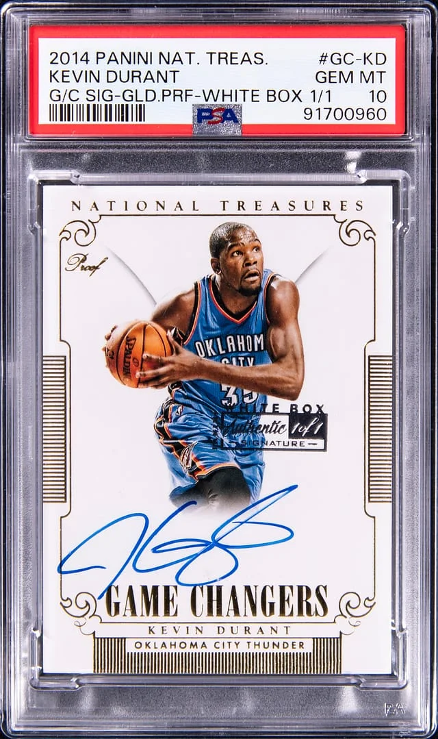 2014 Panini National Treasures Kevin Durant Game Changers Gold Proof White Box #GC-KD card image