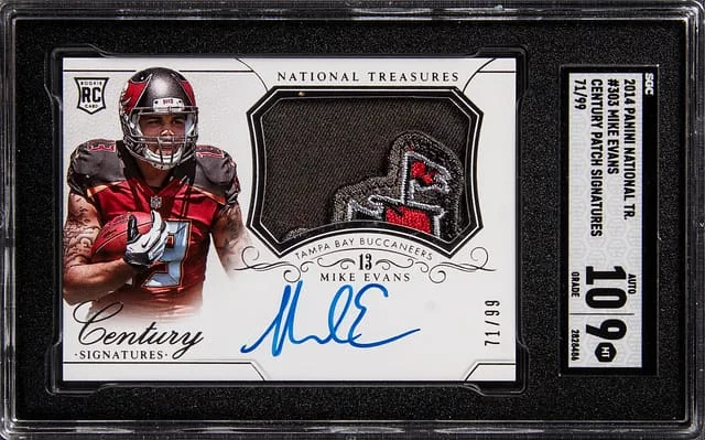 2014 Panini National Treasures Mike Evans Signature Materials Brand Logo Red #303 card image